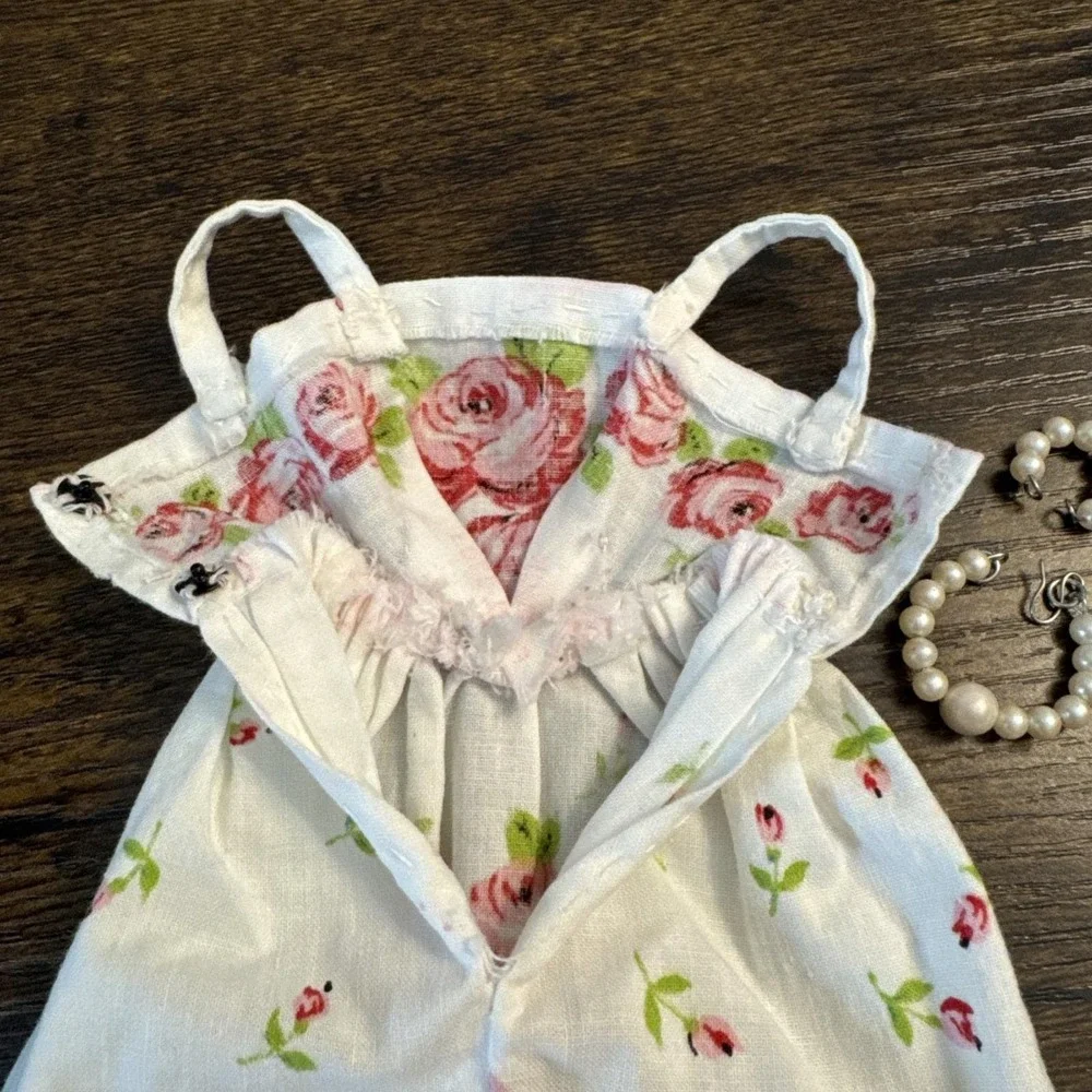 VTG 1960s Cut & Sew Roses Barbie Gown Dress Mommy‎ Made W Necklace & Bracelet
